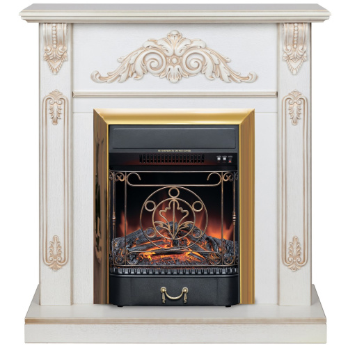 Электрокамин RealFlame Anita WT дуб белый с золотой патиной с очагом Majestic Lux Brass Электрокамин RealFlame Anita WT дуб белый с золотой патиной с очагом Majestic Lux Brass