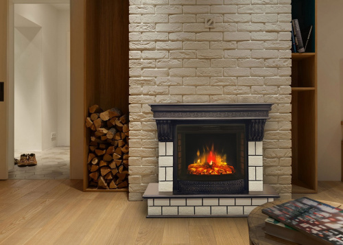 Электрокамин RealFlame Castle 25,5 DN орех с очагом Evrika 25,5 LED фото 3