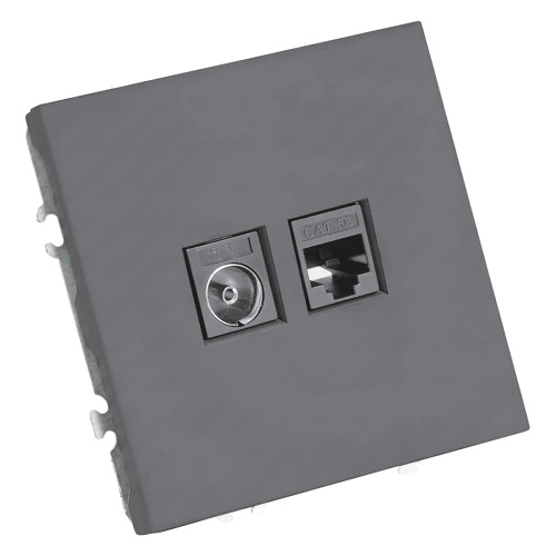Розетка TV + компьютерная RJ-45 (механизм), STEKKER, серия Эмили, RST00-5106-10, платиново-серый, soft touch фото 3