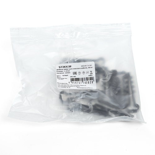 Дюбель-хомут для плоского кабеля (5-10мм), STEKKER DCL01-5-10, полипропилен, черный (DIY упаковка 10шт.) фото 4