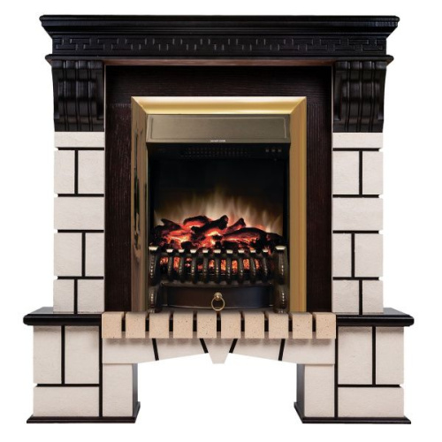 Электрокамин RealFlame Stone AO античный дуб с очагом Fobos Lux Brass Электрокамин RealFlame Stone AO античный дуб с очагом Fobos Lux Brass