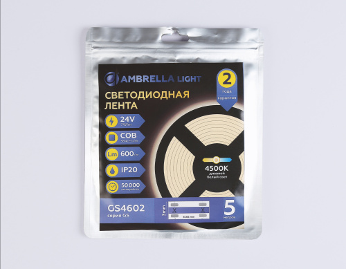 Светодиодная лента 24В COB 384Led 7Вт/м 4500K IP20 5м фото 6