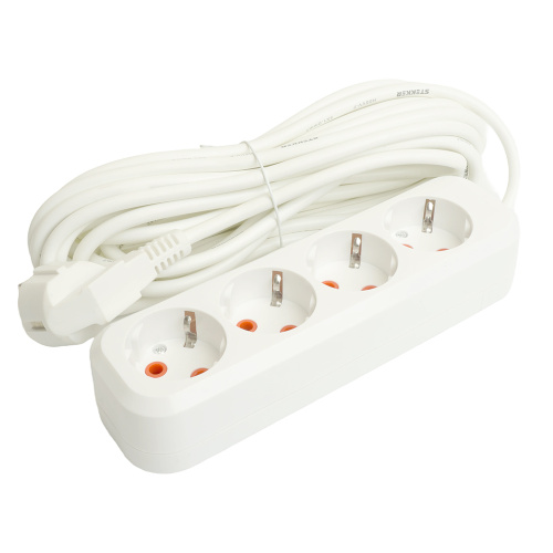 Удлинитель  четырехместный c/з STEKKER HM06-40-05 3x1мм2, 5м, серия Home (У10-429), белый фото 3