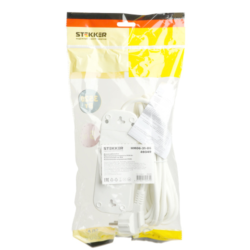 Удлинитель трехместный с/з  STEKKER HM06-31-05 3x1мм2, 5м, серия Home (У10-002), белый фото 9