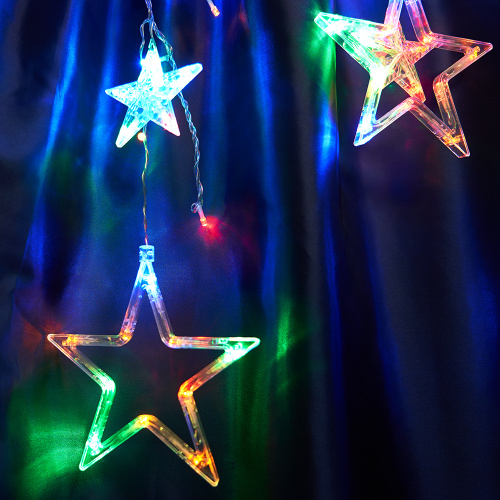 Светодиодная гирлянда Feron CL29 бахрома Звезды  3м  + 3м 230V мультиколор, статичная, c питанием от сети, прозрачный шнур фото 7
