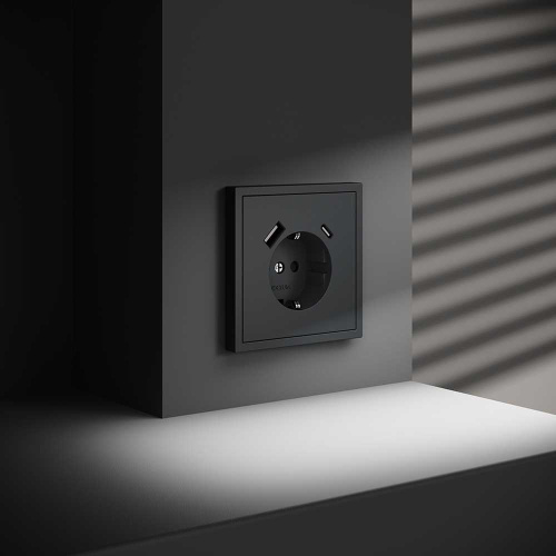 Розетка встраиваемая Voltum S70 с заземлением и защитными шторками, 16А, с USB, A+С, (графит) VLS040507 фото 3