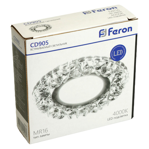Светильник встраиваемый с белой LED подсветкой Feron CD905 потолочный MR16 G5.3 белый фото 2