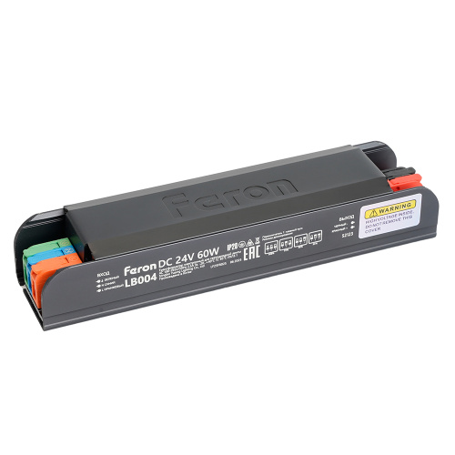 Трансформатор электронный для светодиодной ленты с плавным пуском и диммированием 60W 24V IP20, клипсы, LB004