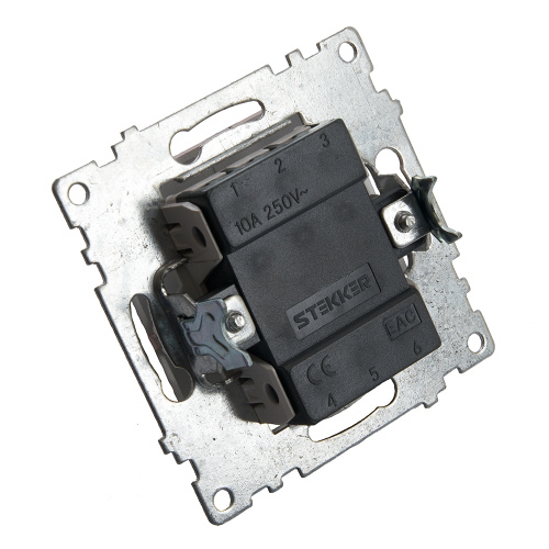 Переключатель 1-клавишный (механизм), STEKKER GLS10-7105-03, 250V, 10А, серия Катрин, серебро фото 2