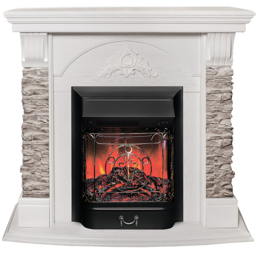 Каминокомплект ATHENA/АТЛАНТА GR Белый дуб с очагом Электроочаг MAJESTIC LUX/МАДЖЕСТИК