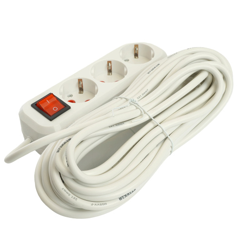 Удлинитель трехместный с/з  с выключ. STEKKER HM07-31-05 3x1мм2, 5м, серия Home (У16А-002), белый фото 6