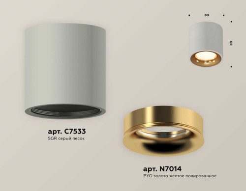 Комплект накладного светильника Ambrella light Techno Spot XS7533024 SGR/PYG серый песок/золото желтое полированное (C7533, N7014) фото 3