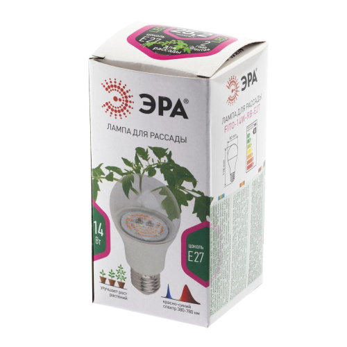 Лампа светодиодная для растений ЭРА E27 14W 1310K прозрачная Fito-14W-RB-E27 Б0050602 фото 6