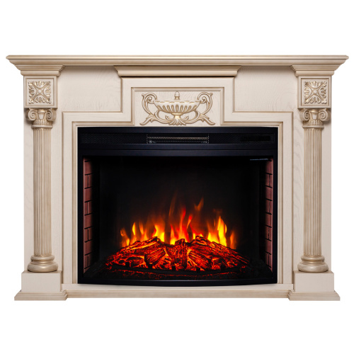 Каминокомплект LONDON/ЛОНДОН Бежевый дуб с золотой патиной с очагом Электроочаг FIRESPACE/ФАЕРСПЕЙС 33