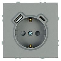 Розетка 1-местная з/ш с/з 16А + USB + Type C (механизм), Stekker, 250В, 20W, серия Эмили, платиново-серый, soft-touch, RST16-5119-10