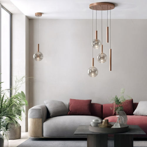 Светильник подвесной BUBBLES, 4 Вт, 3000К, ?200?1500 мм, стекло, металл, дымчатый серый, медь фото 2