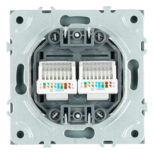 Розетка компьютерная 2-местная RJ-45 (механизм), STEKKER, серия Эмили, RST00-5111-09, антрацит, soft touch фото 6