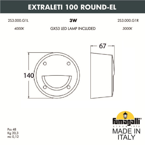 Светильник для подсветки лестниц накладной FUMAGALLI EXTRALETI 100 Round-EL 2S3.000.000.WYG1L фото 2 Светильник для подсветки лестниц накладной FUMAGALLI EXTRALETI 100 Round-EL 2S3.000.000.WYG1L фото 2