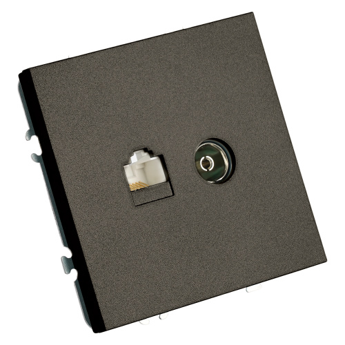 Розетка TV + компьютерная RJ-45 (механизм), STEKKER, серия Эмили, RST00-5106-09, антрацит, soft touch фото 3