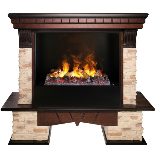 Каминокомплект ROCKLAND/ЧЕЛСИ Античный дуб с очагом Электроочаг CASSETTE/КАССЕТА 630 С ДРОВАМИ