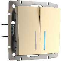 Выключатель  двухклавишный проходной с подсветкой (шампань) W1122111