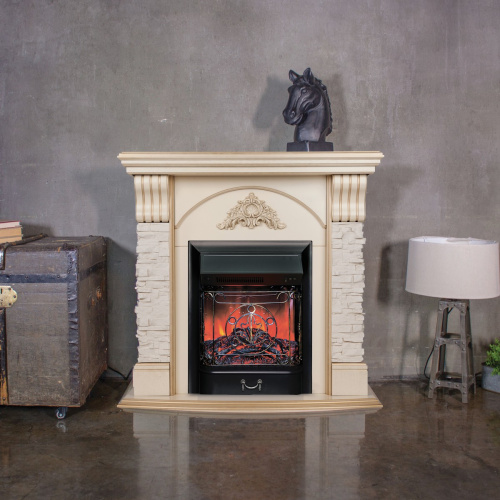 Каминокомплект ATHENA/АТЛАНТА Бежевый дуб с золотой патиной с очагом Электроочаг MAJESTIC LUX/МАДЖЕСТИК фото 8