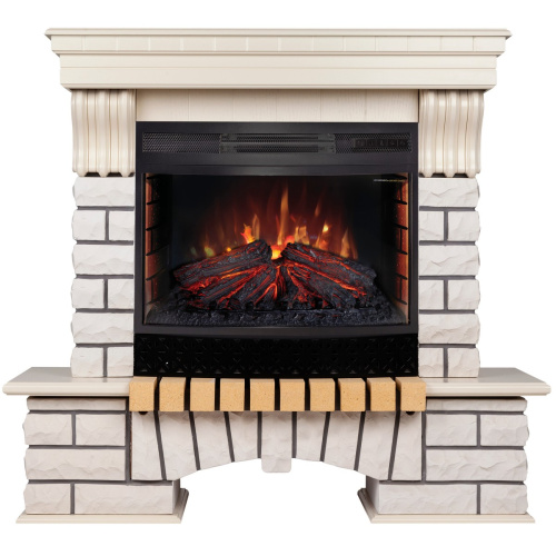 Каминокомплект COUNTRY/БРУКЛИН Белый дуб с очагом Электроочаг FIREFIELD 25