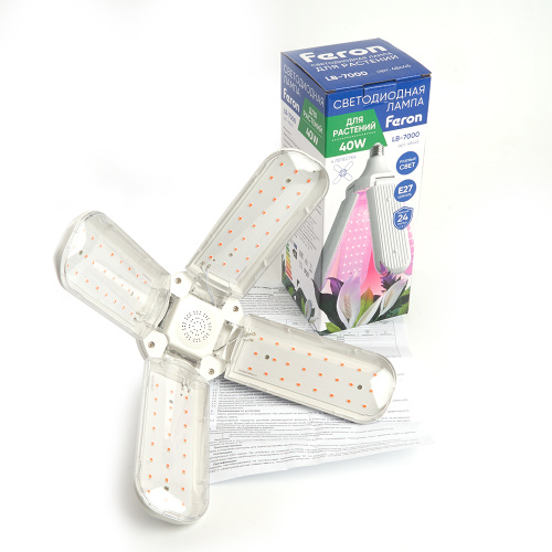 Лампа светодиодная 4-х лепестковая Feron LB-7000 E27 40W 175-265V красно-синий спектр фото 5