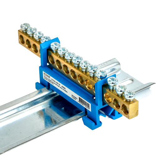 Шина "N" на изоляторе STEKKER 6*9 тип "стойка" на DIN-рейку 14 выводов, синий, LD556-69-14 фото 4
