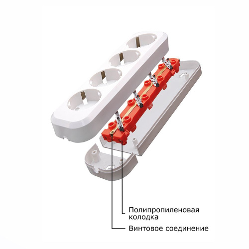 Розетка (колодка) переносная разборная 3-местная с/з STEKKER, PST16-310-20, 250В, 16A, IP20, белый фото 2