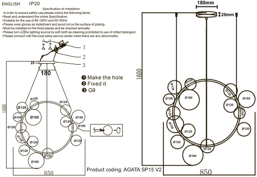 Люстра Crystal Lux AGATA SP15 V2 BLACK/TRANSPARENTE фото 2 Люстра Crystal Lux AGATA SP15 V2 BLACK/TRANSPARENTE фото 2