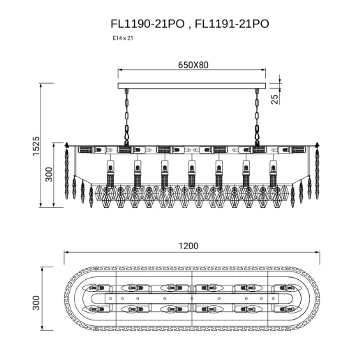 Люстра подвесная Sovrana Gold FL1190-21PO фото 2 Люстра подвесная Sovrana Gold FL1190-21PO фото 2