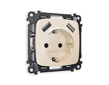 Комплект механизма электрической розетки AMBRELLA VOLT OMEGA Бежевый глянец 2USB A+A 18W (быстрая зарядка) с/з QUANT (OP3090, VM155) MO309010