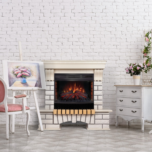 Каминокомплект COUNTRY/БРУКЛИН Белый дуб с очагом Электроочаг FIREFIELD 25 фото 6