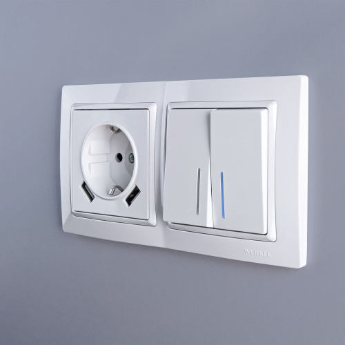 Выключатель двухклавишный с подсветкой (белый) W1120101 фото 2