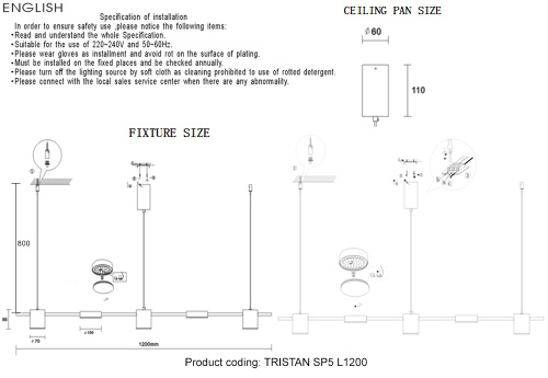 Crystal Lux Светильник подвесной Crystal Lux TRISTAN SP5 L1200 BLACK фото 5