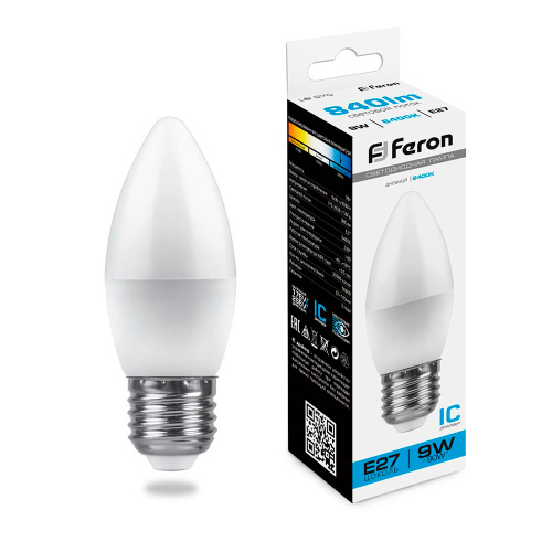 Лампа светодиодная Feron LB-570 Свеча E27 9W 175-265V 6400K Лампа светодиодная Feron LB-570 Свеча E27 9W 175-265V 6400K