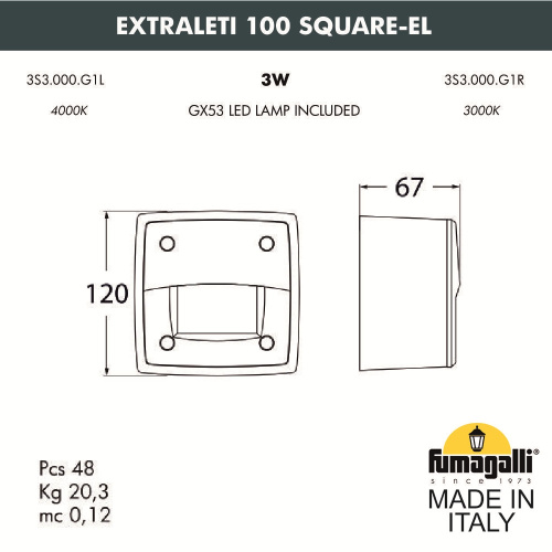 Светильник для подсветки лестниц накладной FUMAGALLI EXTRALETI 100 Square-EL 3S3.000.000.LYG1L фото 2 Светильник для подсветки лестниц накладной FUMAGALLI EXTRALETI 100 Square-EL 3S3.000.000.LYG1L фото 2