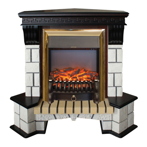 Электрокамин RealFlame Stone Coner AO античный дуб с очагом Fobos Lux Brass фото 2
