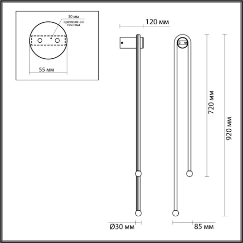6633/18WL HIGHTECH ODL24 285 металл/черный/акрил Настенный светильник IP20 LED 18W 3000K 220V MEMFI фото 3 6633/18WL HIGHTECH ODL24 285 металл/черный/акрил Настенный светильник IP20 LED 18W 3000K 220V MEMFI фото 3