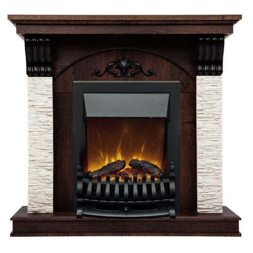 Каминокомплект CORFINO/МИЛАН Орех фактурный с очагом Электроочаг FOBOS ЛАЙТ/ФОБОС ЛАЙТ