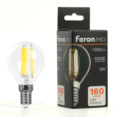 Лампа светодиодная Feron.PRO LB-1708 Шарик E14 1300LM 8W 175-265V 4000K фото 3