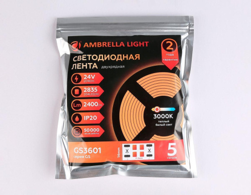 Светодиодная лента Ambrella Light 20W/m 204LED/m 2835SMD теплый белый 5M GS3601 фото 6