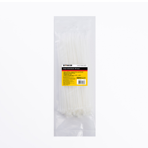 Хомут нейлоновый STEKKER NYCT36-200 3,6x200 мм, d пучка max 50 мм, нагрузка 18 кг, белый, упаковка 100 шт фото 2