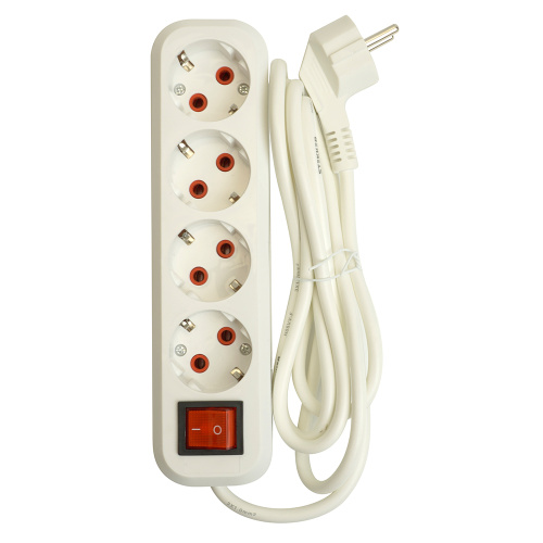 Удлинитель четырехместный с/з  с выключ. STEKKER HM07-41-02 3x1мм2, 2м, серия Home (У16А-003), белый фото 3