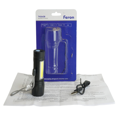 Фонарь ручной Feron TH2408 с аккумулятором USB ZOOM фото 9 Фонарь ручной Feron TH2408 с аккумулятором USB ZOOM фото 9