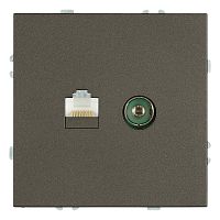 Розетка TV + компьютерная RJ-45 (механизм), STEKKER, серия Эмили, RST00-5106-09, антрацит, soft touch