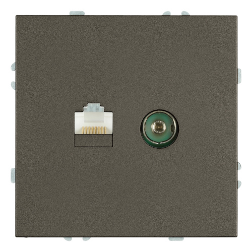Розетка TV + компьютерная RJ-45 (механизм), STEKKER, серия Эмили, RST00-5106-09, антрацит, soft touch