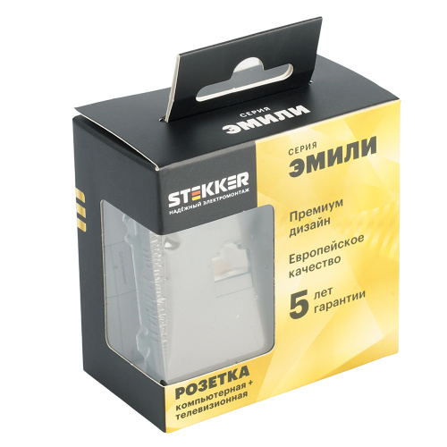 Розетка TV + компьютерная RJ-45 (механизм), STEKKER, серия Эмили, RST00-5106-09, антрацит, soft touch фото 7