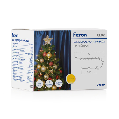 Светодиодная гирлянда Feron CL02 линейная 230V желтый c питанием от сети фото 7
